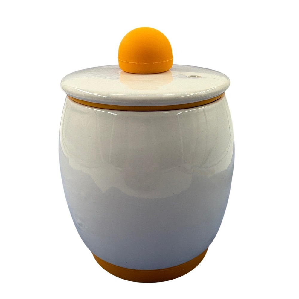 EggTastic Ceramic Microwave Egg Cooker Poacher White Orange As Seen On TV Pot